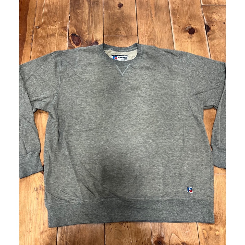 Russell Athletic Mens XL Gray Crewneck Sweatshirt V-Stitch Fleece Pullover Logo